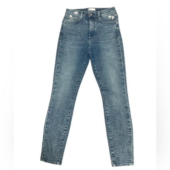 7 For All Mankind Denim Jeans With Embroidered Floral Accents - Picture 1 of 9